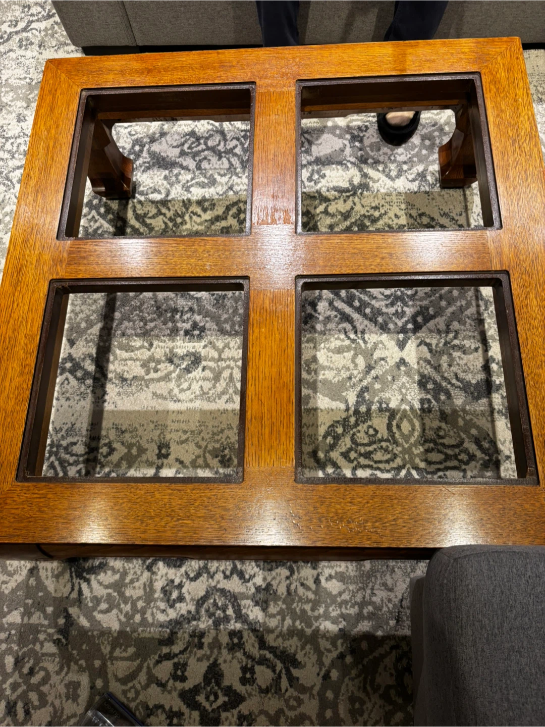 Wooden Coffee Table with Glass Squares