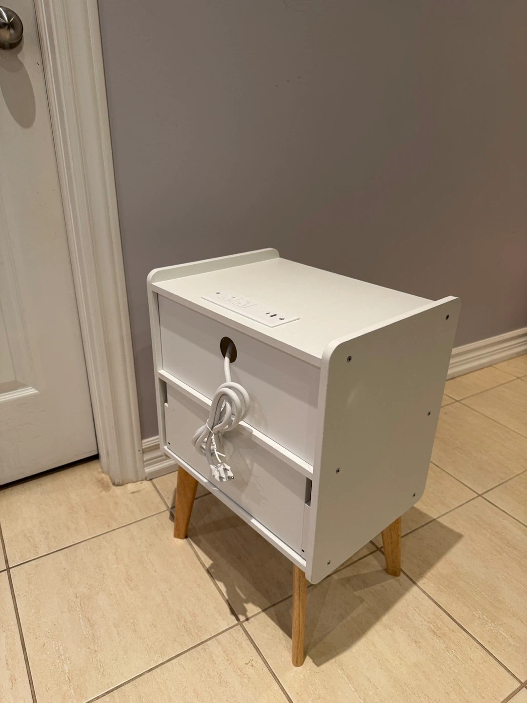 White bedside table with charging station - photo 2