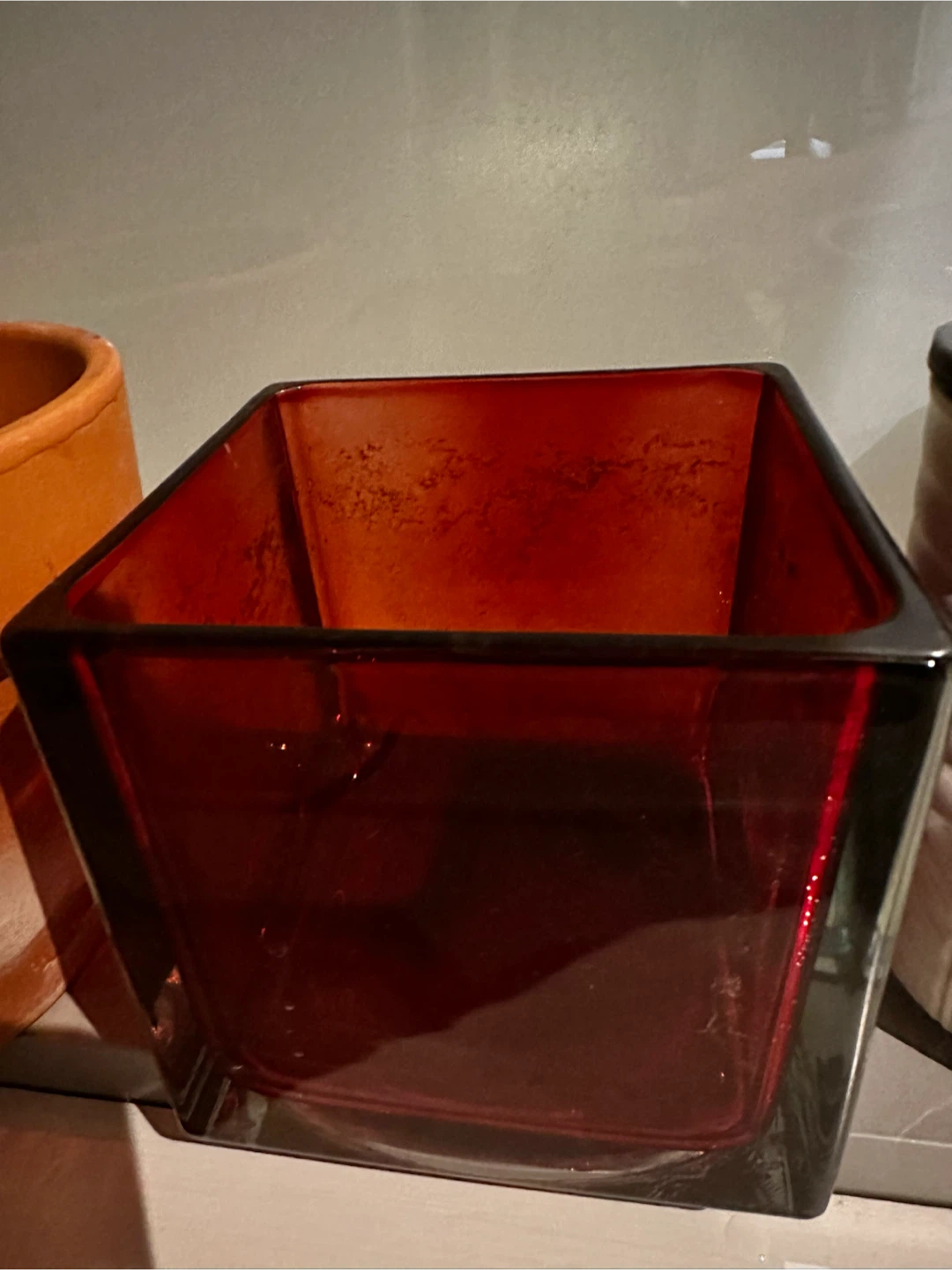 Square Red Glass Vase
