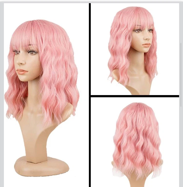 Pink Wavy Bob Wig with Bangs - photo 2