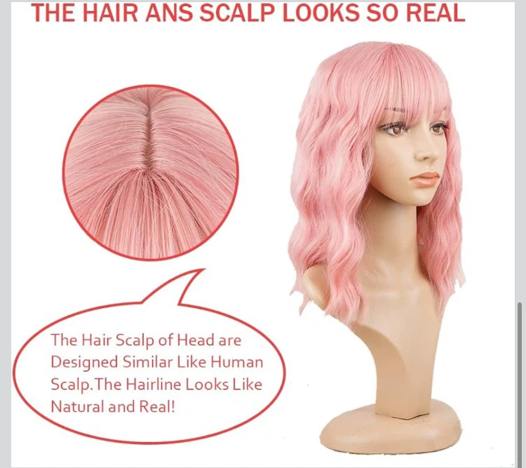 Pink Wavy Bob Wig with Bangs - photo 4