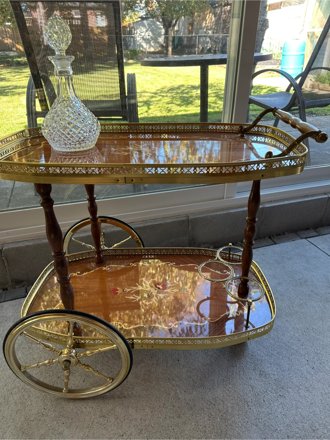 Vintage Wood and Brass Serving Trolley