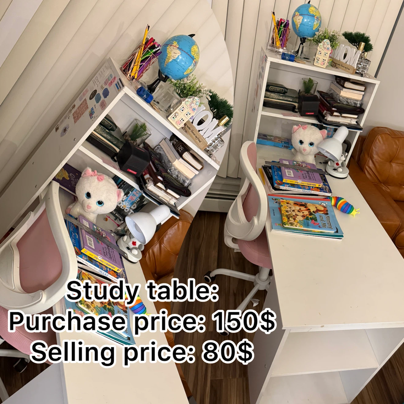 White Childrens Study Table with Shelving