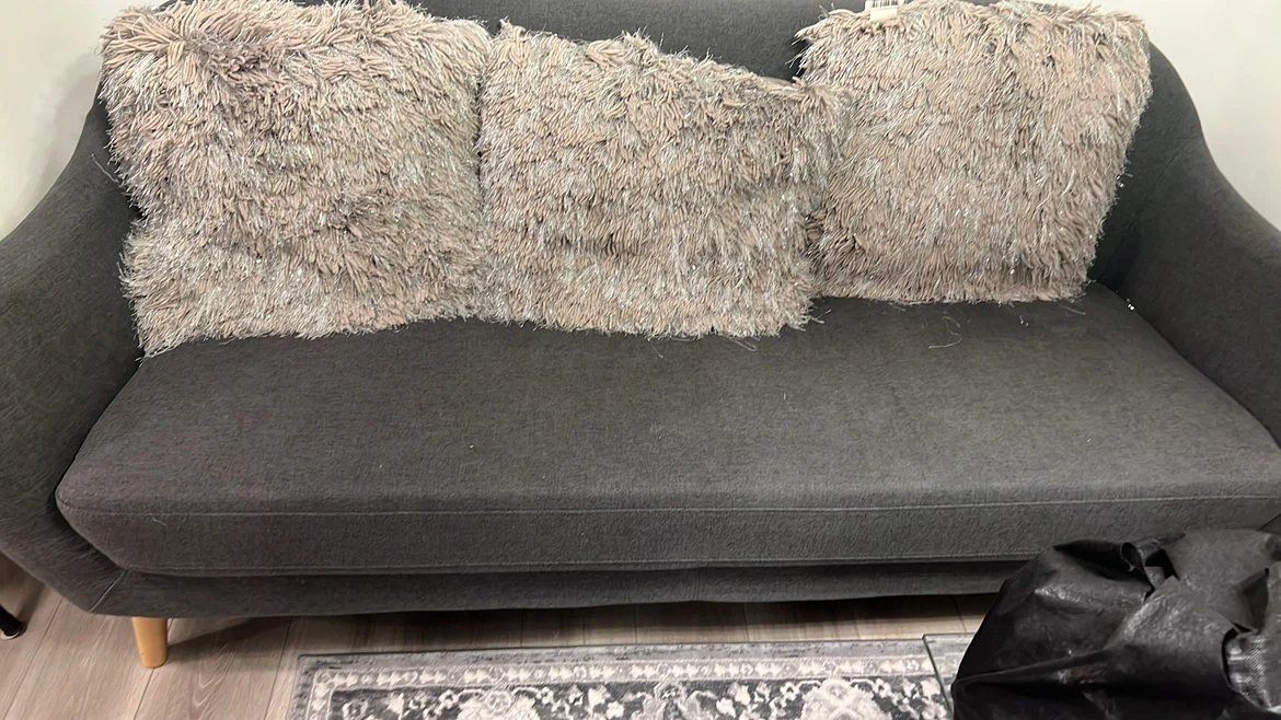 Dark Grey Sofa with Shaggy Pillows - photo 2