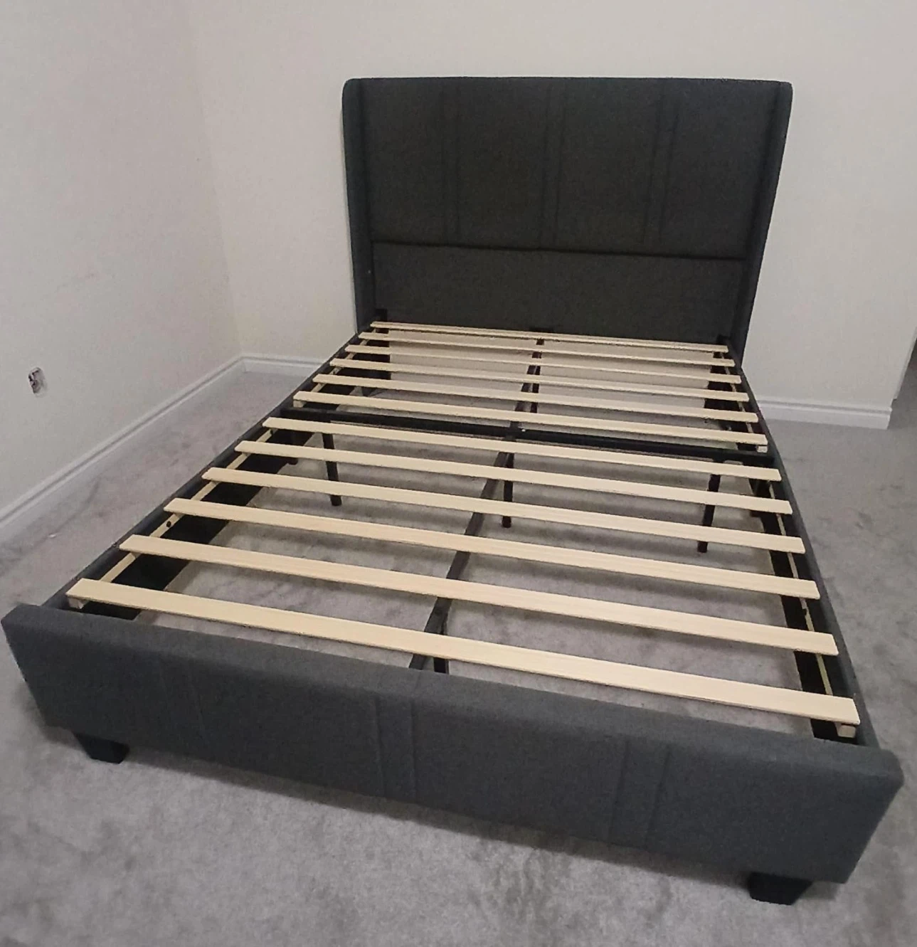 Dark Grey Upholstered Queen Bed Frame