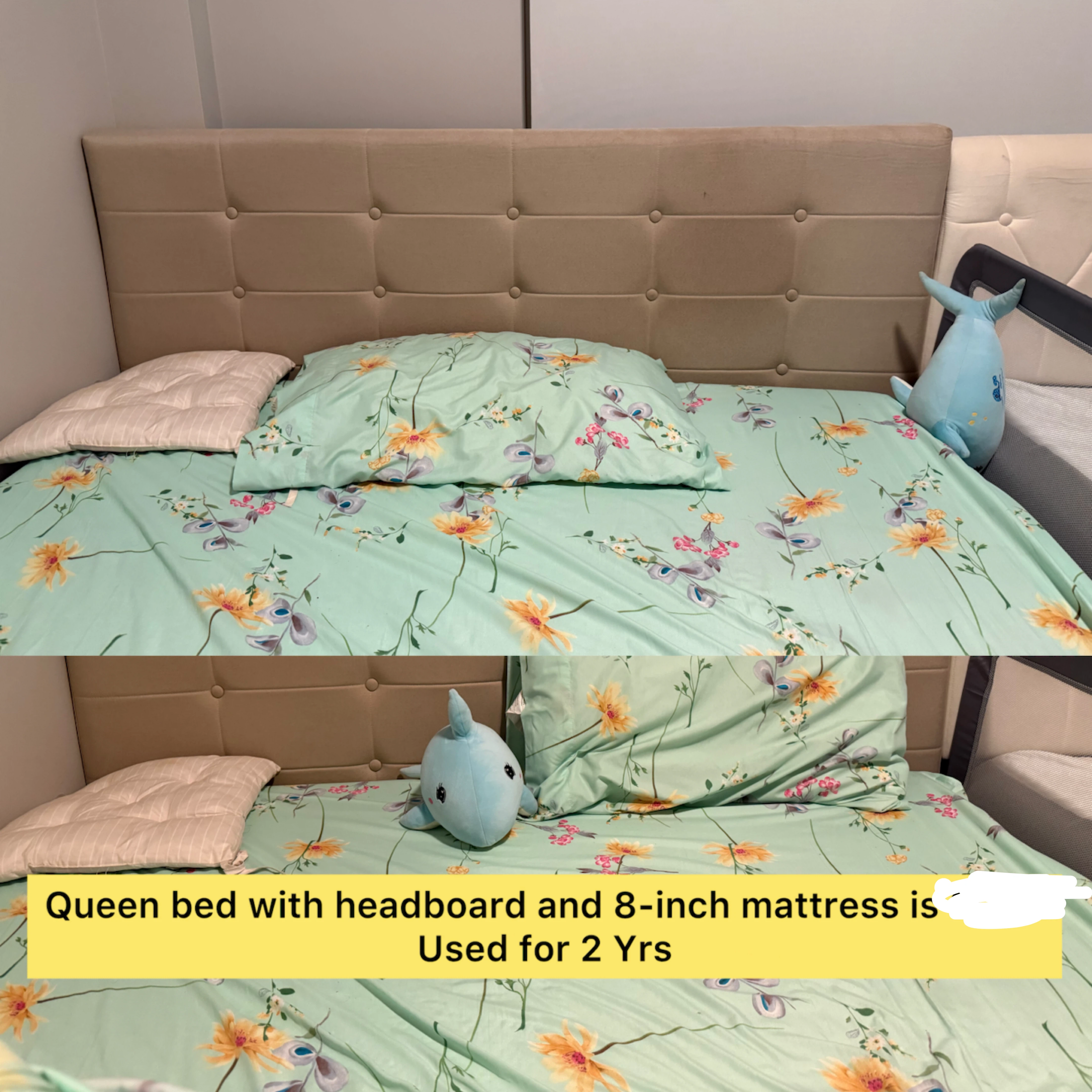 Queen Bed with Headboard and 8-inch Mattress
