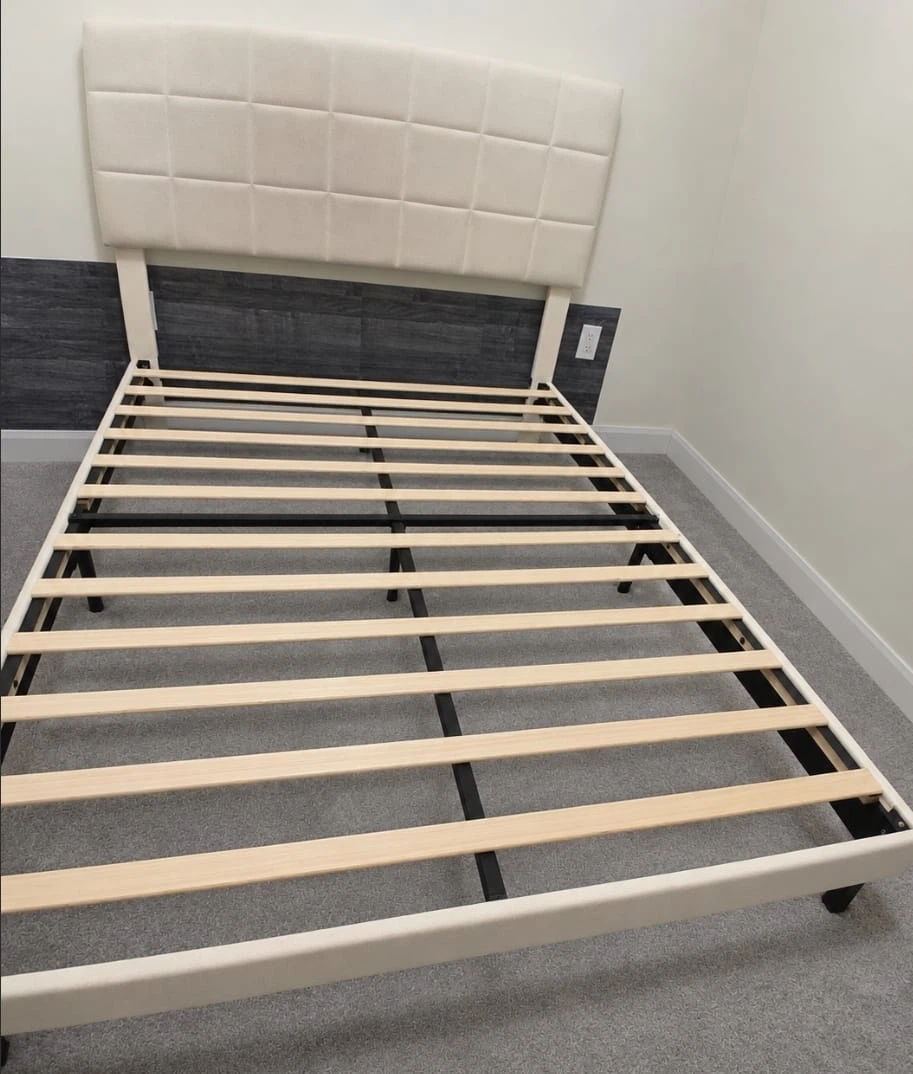 Cream Upholstered Queen Bed Frame