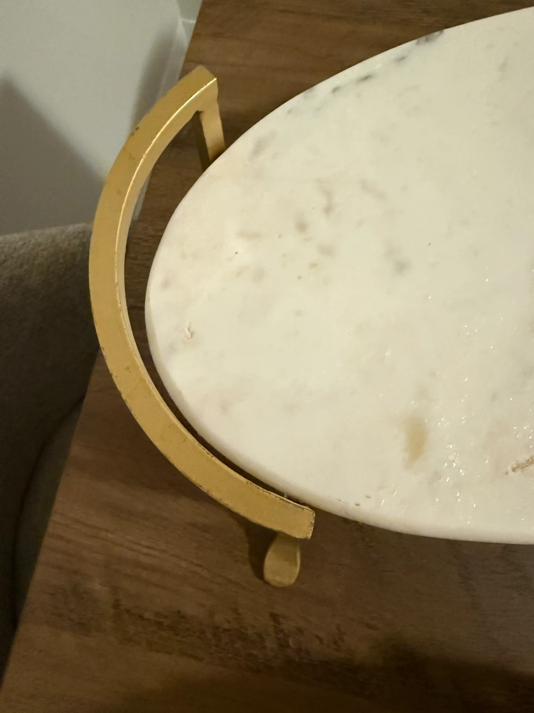 Two Oval White Marble Serving Trays with Gold Handles - photo 3