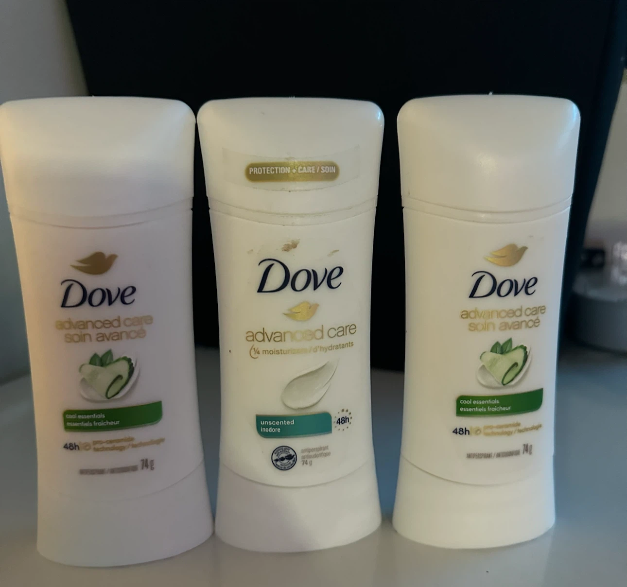 3 Dove Advanced Care Antiperspirant Deodorant Sticks