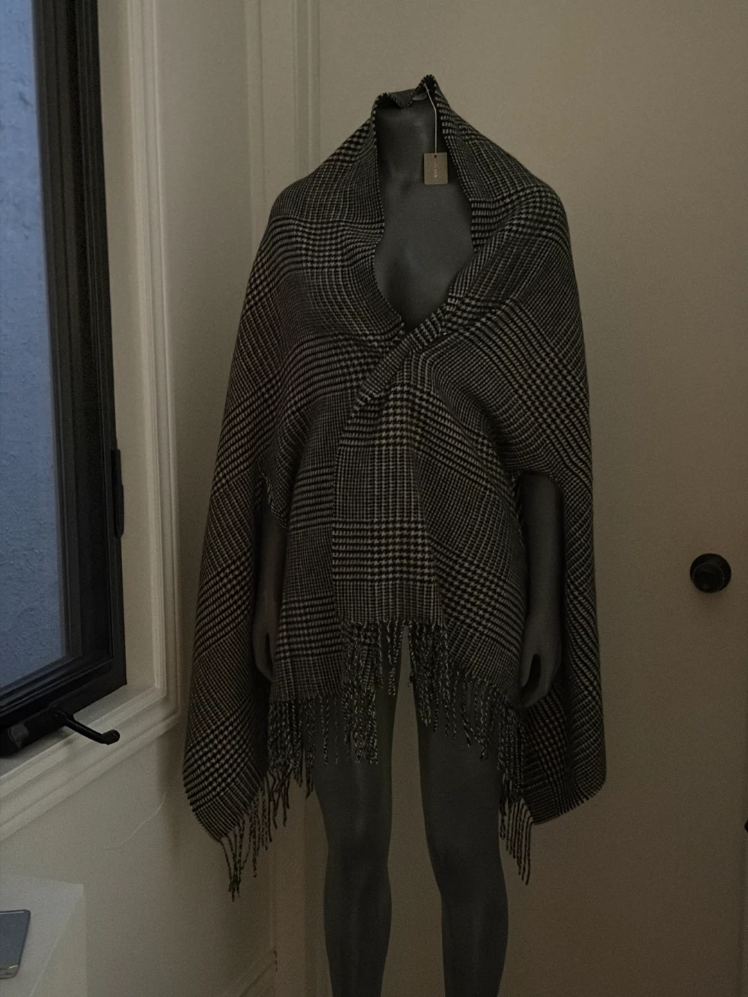 J.Crew Black and White Plaid Poncho