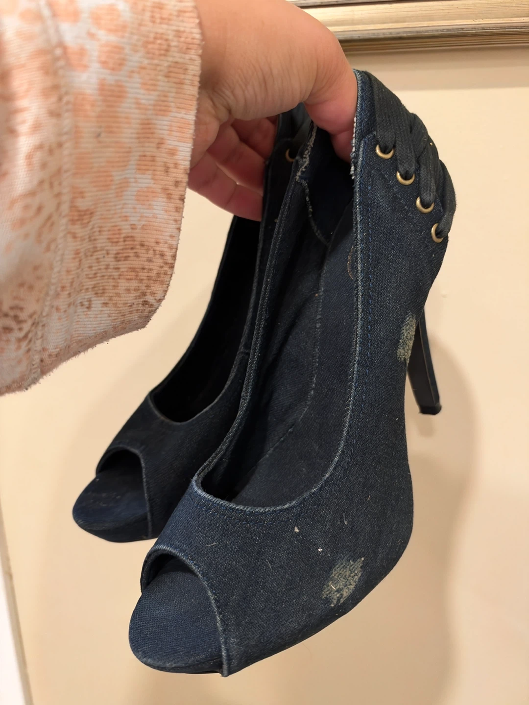 ASH Denim Peep Toe Heels size 10