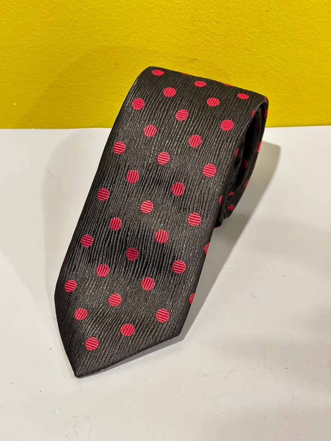 Hatemoglu Black Necktie with Red Polka Dots