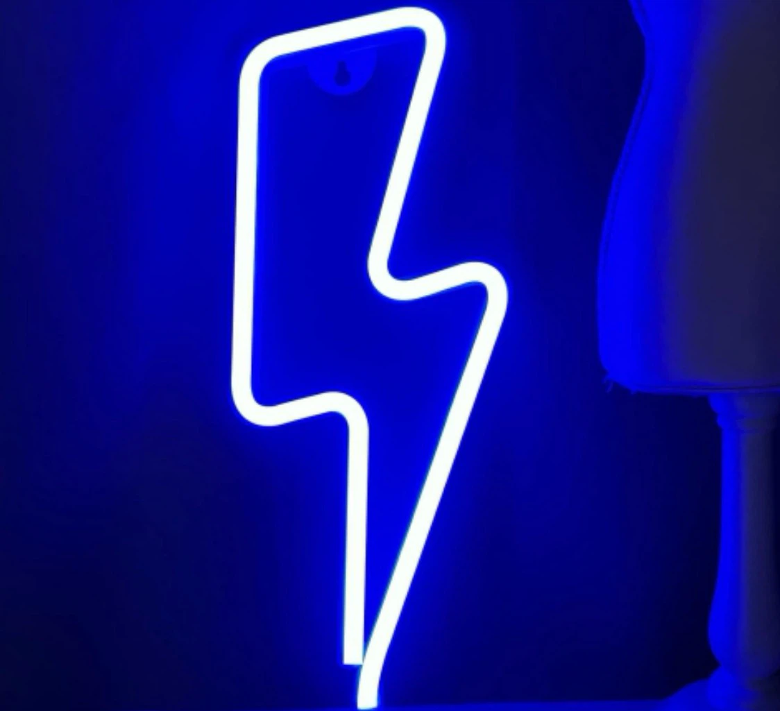 Blue Lightning Bolt LED Neon Light - USB or Battery Powered