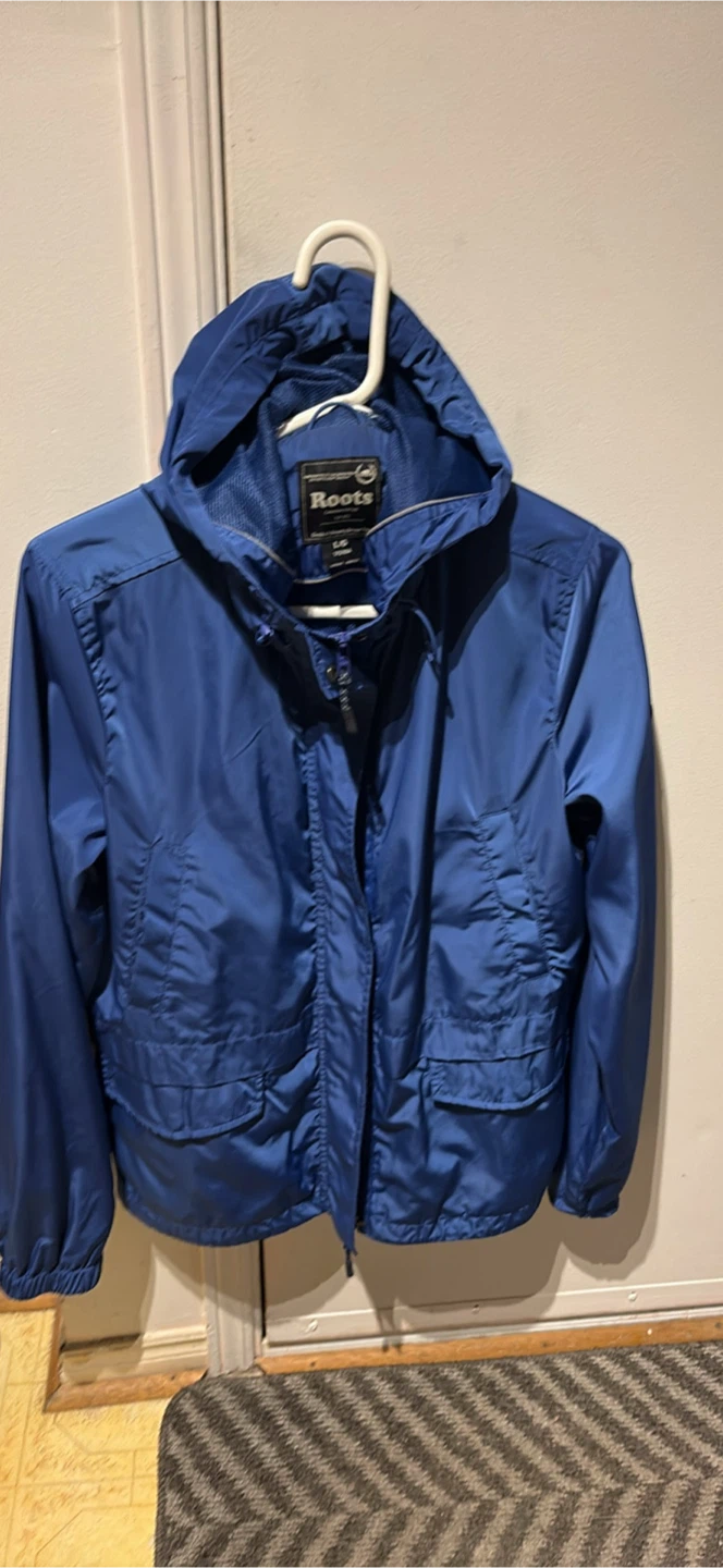 Roots Canada Blue Hooded Windbreaker Jacket
