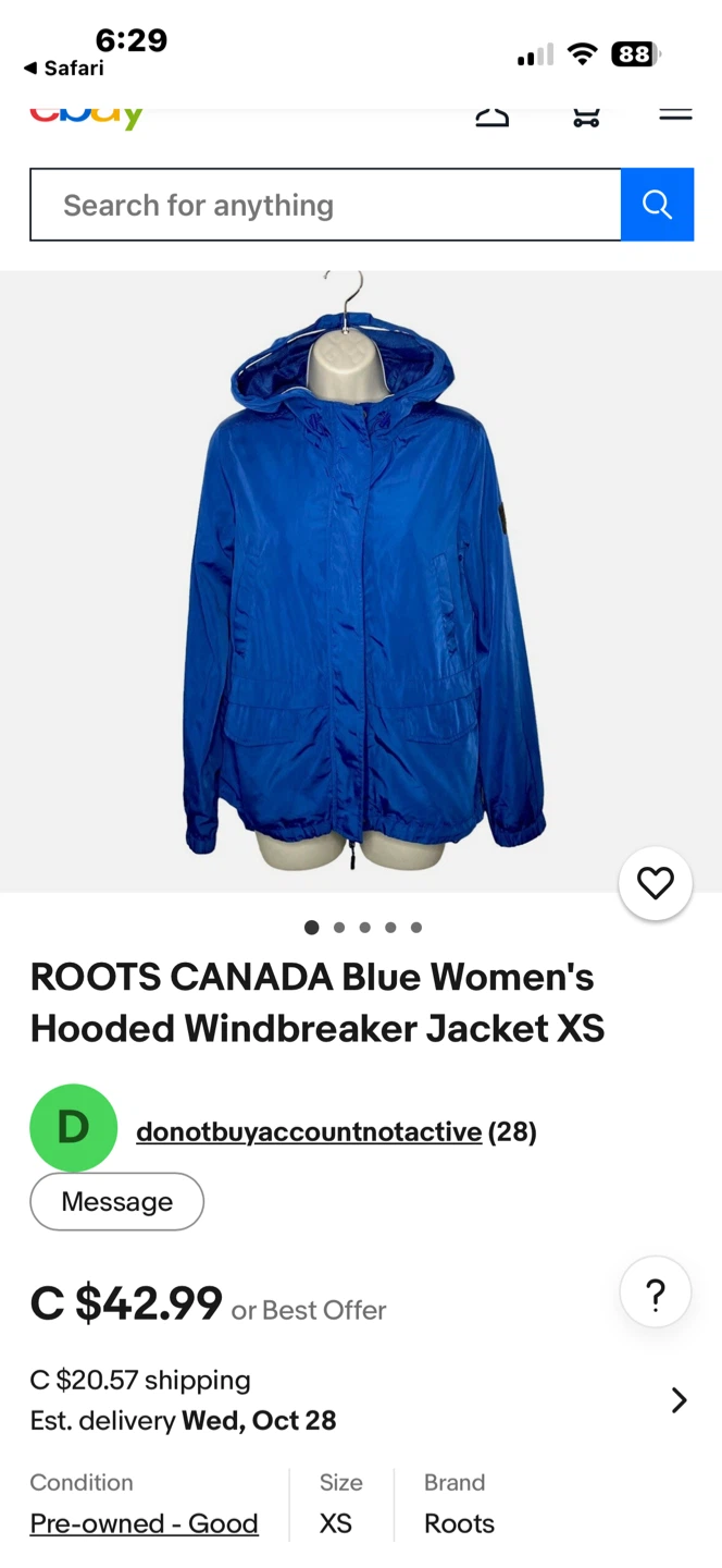 Roots Canada Blue Hooded Windbreaker Jacket - photo 3