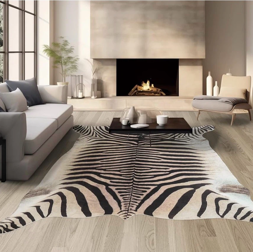 Brown Zebra Rug 5.2x6.2 ft Zebra Print Western Decor Rug