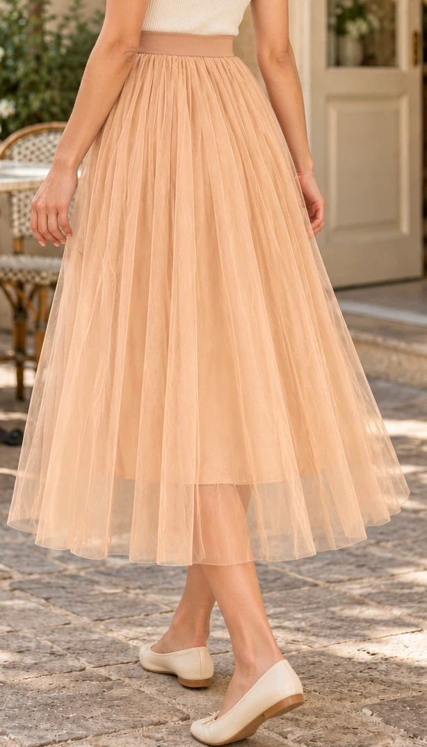 Beige Tulle Midi Skirt - photo 2