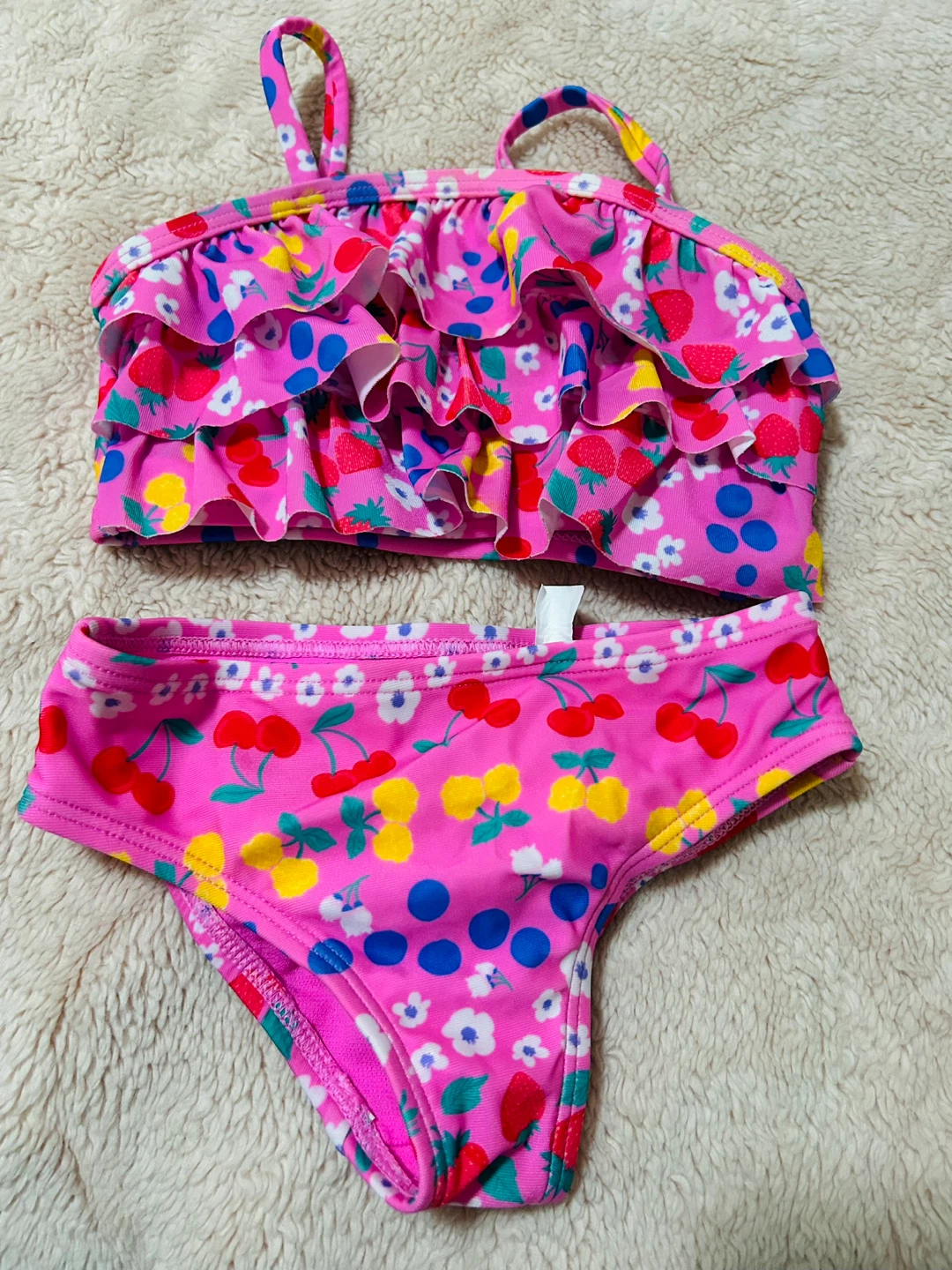 Wonder Nation Girls Pink Fruit Print Bikini Swimsuit