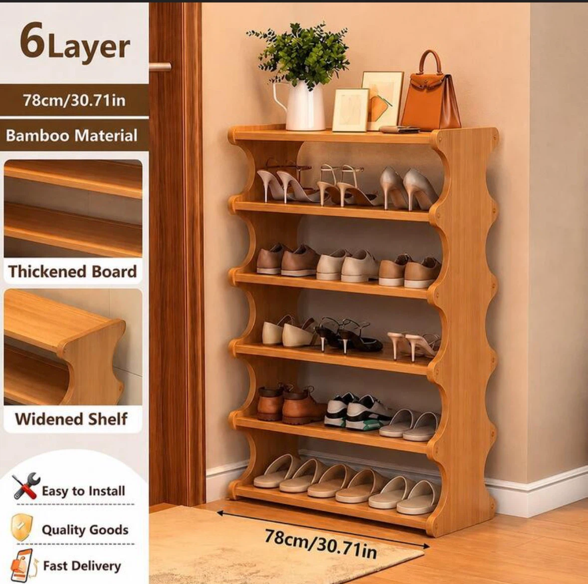 6-Layer Bamboo Shoe Rack - photo 2