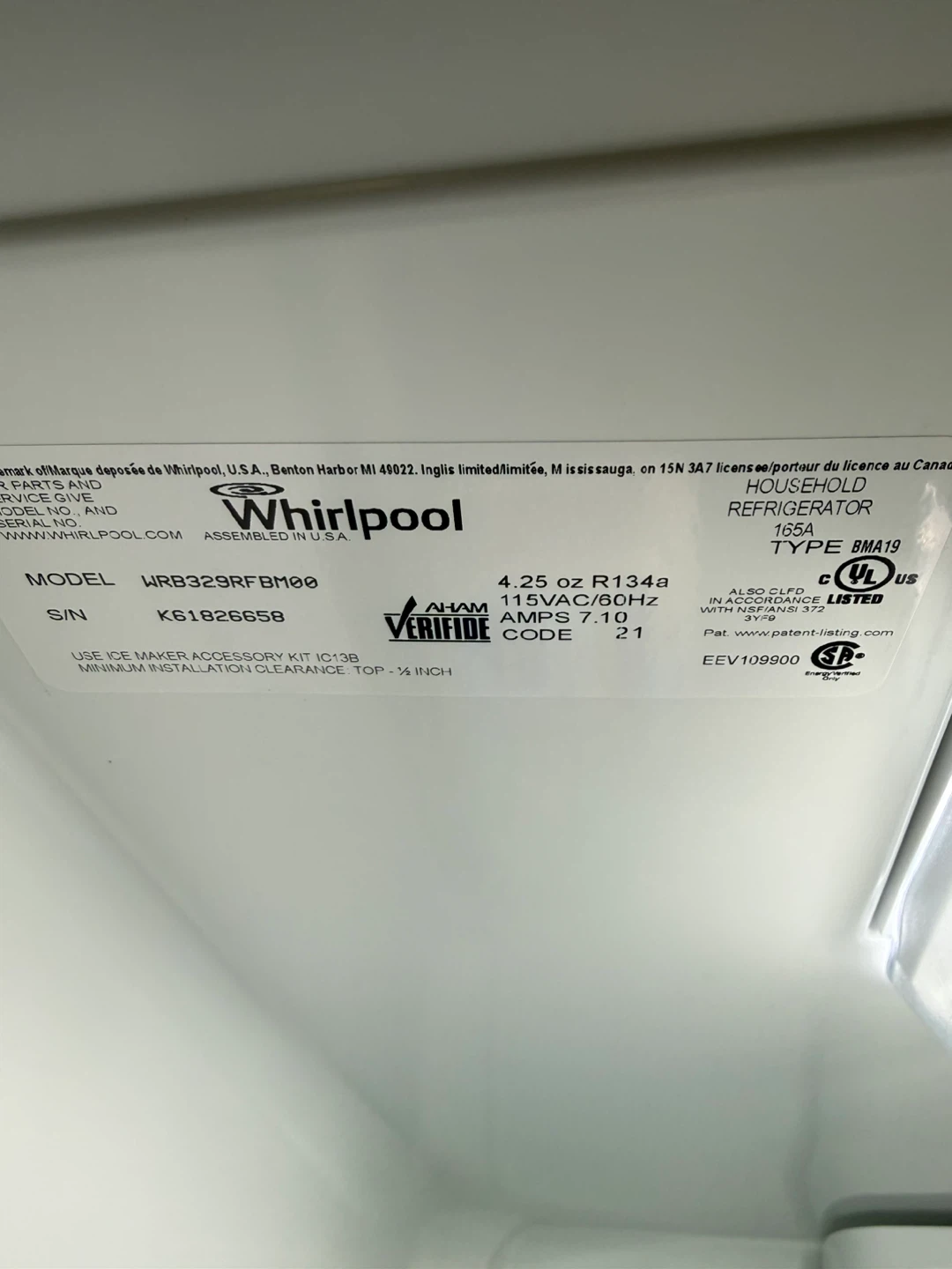 Whirlpool Fridge 19 cu ft, 30” - photo 2
