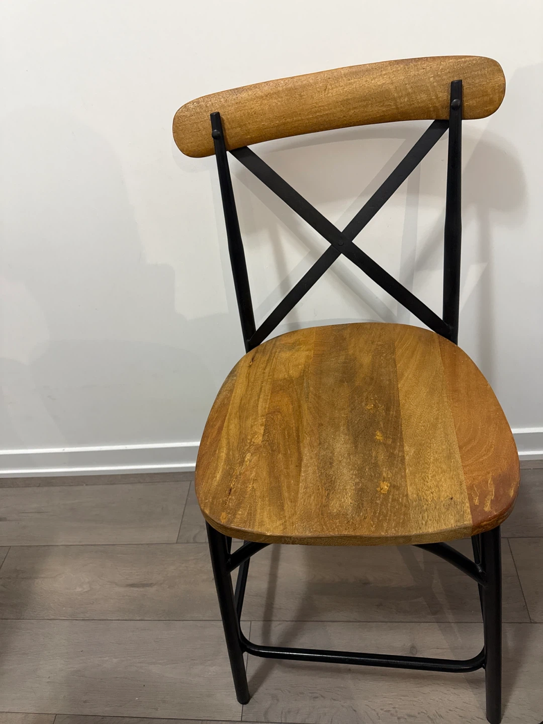 Cross-back wooden and metal dining chair