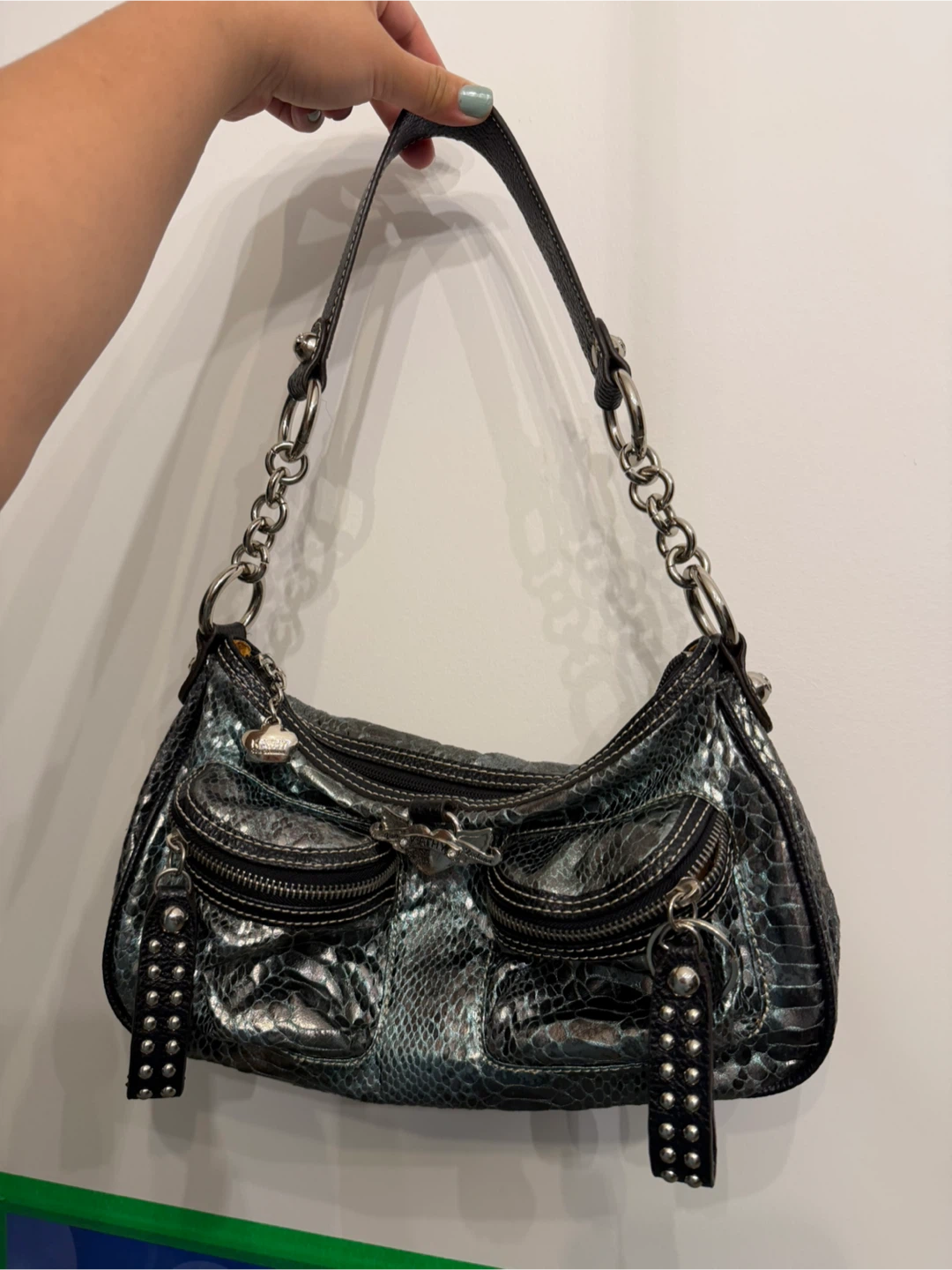 Kathy Van Zeeland Metallic Snake Print Handbag