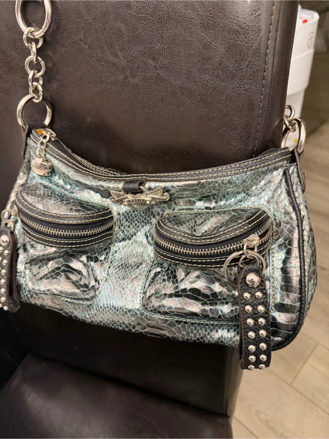 Kathy Van Zeeland Metallic Snake Print Handbag - photo 3