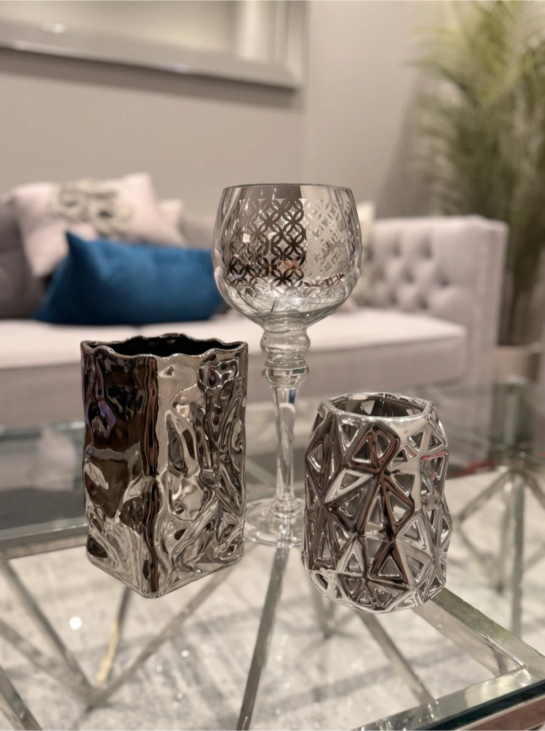 Contemporary Silver/Chrome Tabletop Decor Accent Set (3 Pieces)