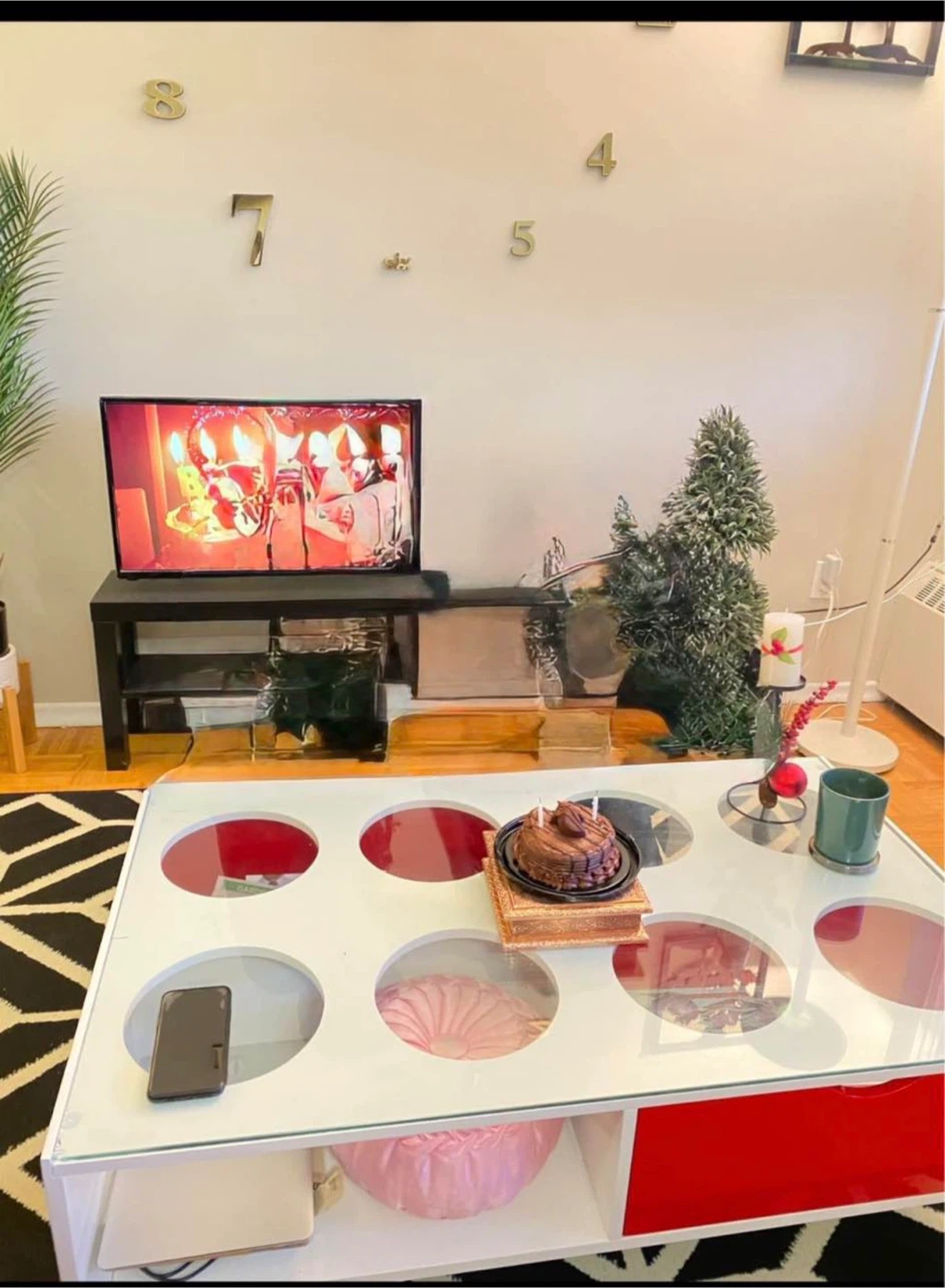Modern White Coffee Table with Red Storage