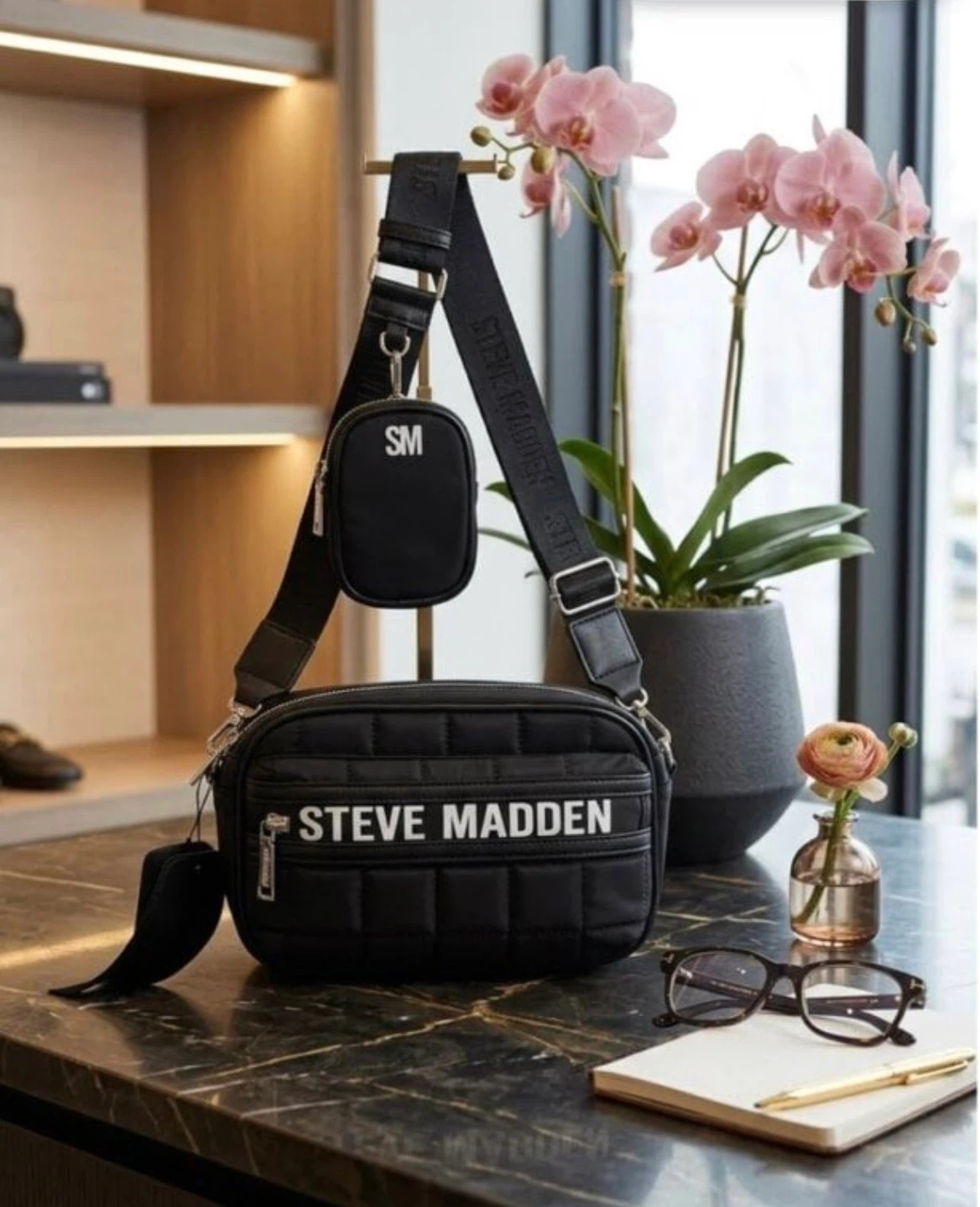 Steve Madden Black Quilted Crossbody Bag