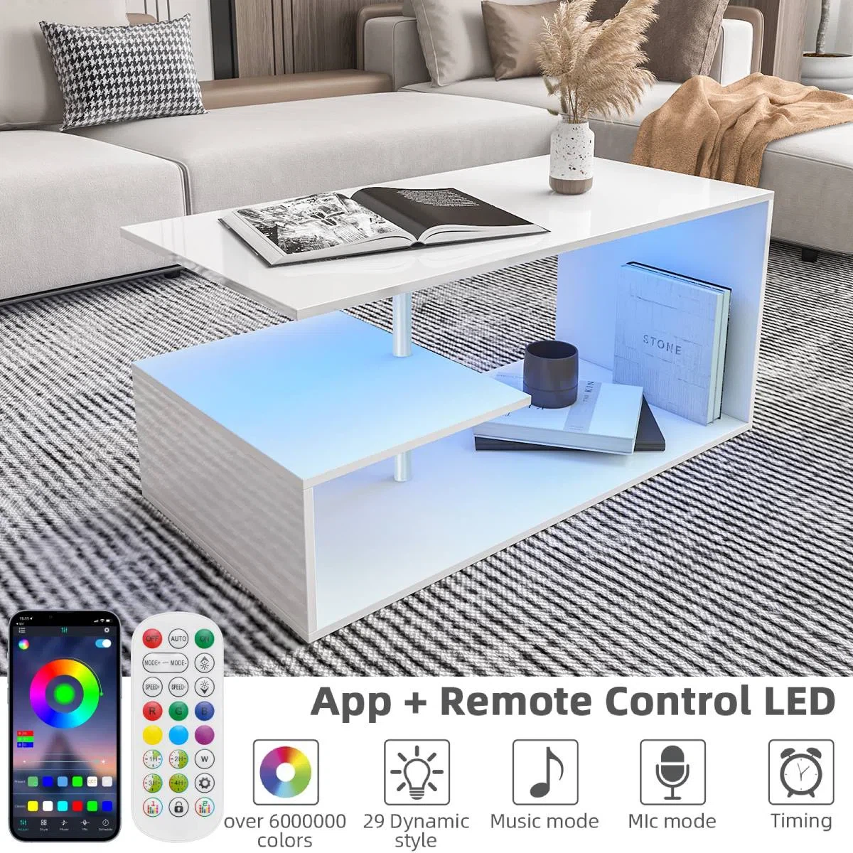 Modern LED Coffee Table with Storage - photo 3