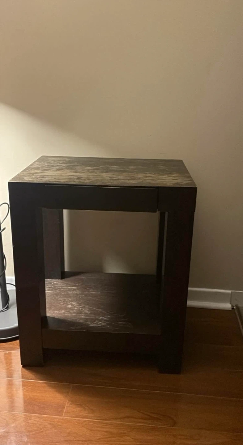 Dark Wood End Table with Drawer