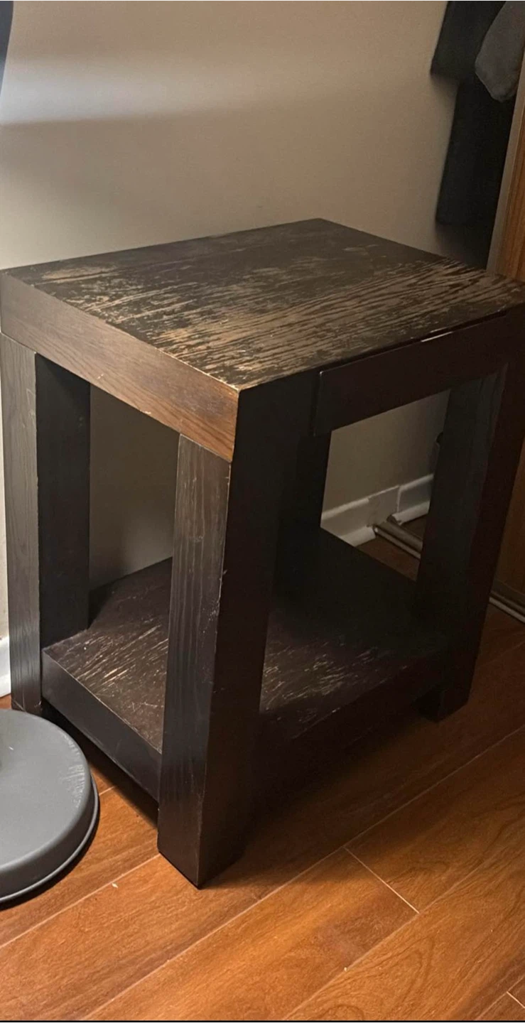 Dark Wood End Table with Drawer - photo 2