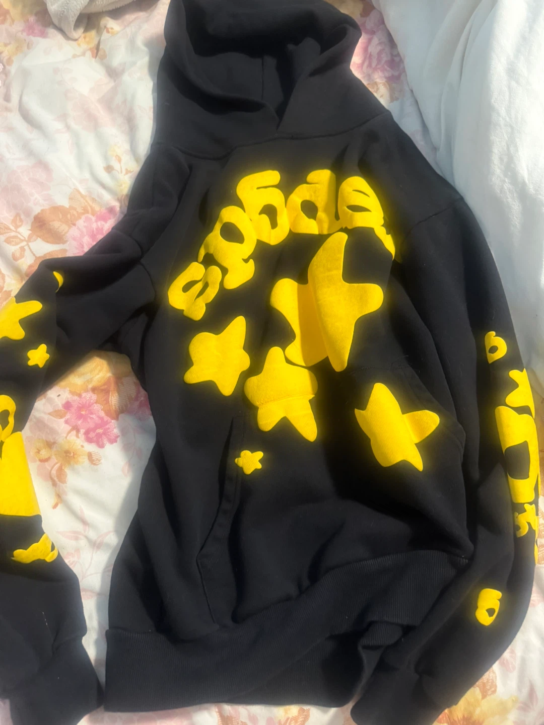 Sp5der Black Hoodie with Yellow Stars