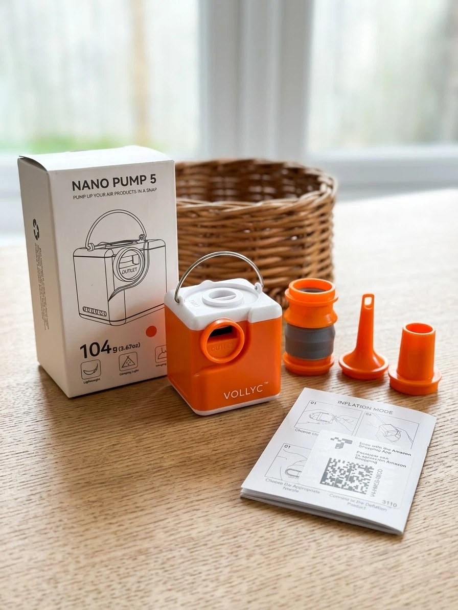VOLLYC Nano Pump 5 - Mini Electric Air Pump & Camping Light 🧡