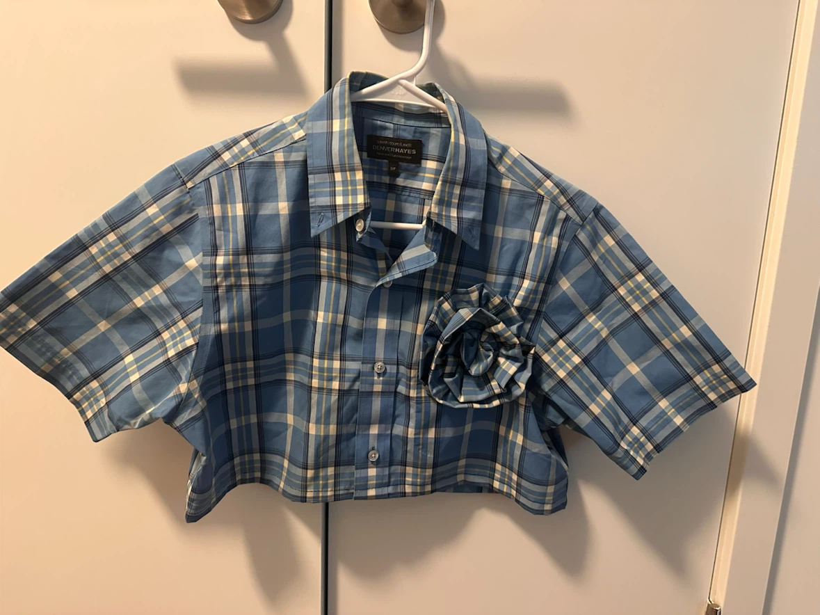 Upcycled Blue Plaid Crop Top
