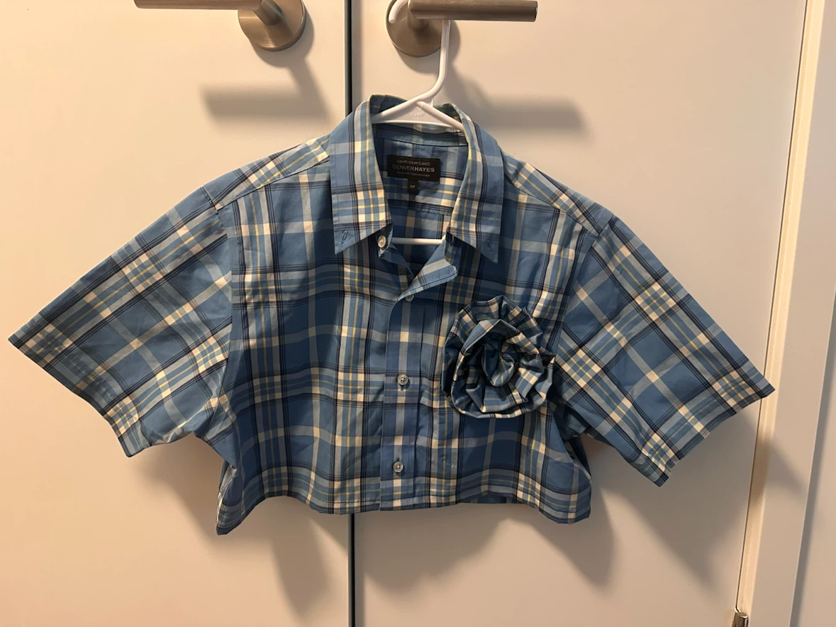 Upcycled Blue Plaid Crop Top - photo 2
