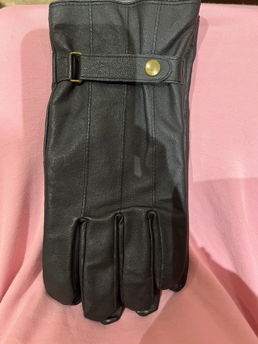 Black leather gloves size M - photo 2