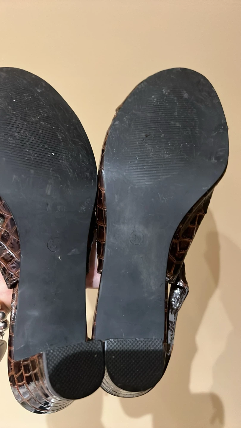 Casa Blanca Brown Crocodile Print Slingback Heels - photo 5