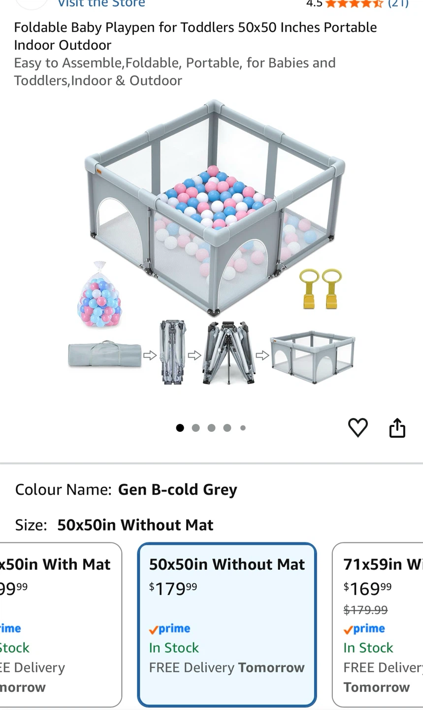 Foldable Baby Playpen with balls - Cold Grey