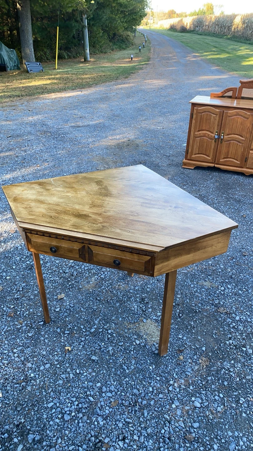 Vintage MCM Solid Birch Corner Writing Desk (CAN DELIVER)