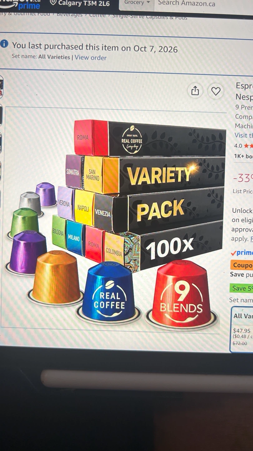 Nespresso Coffee Variety Pack 100 Capsules for Nespresso