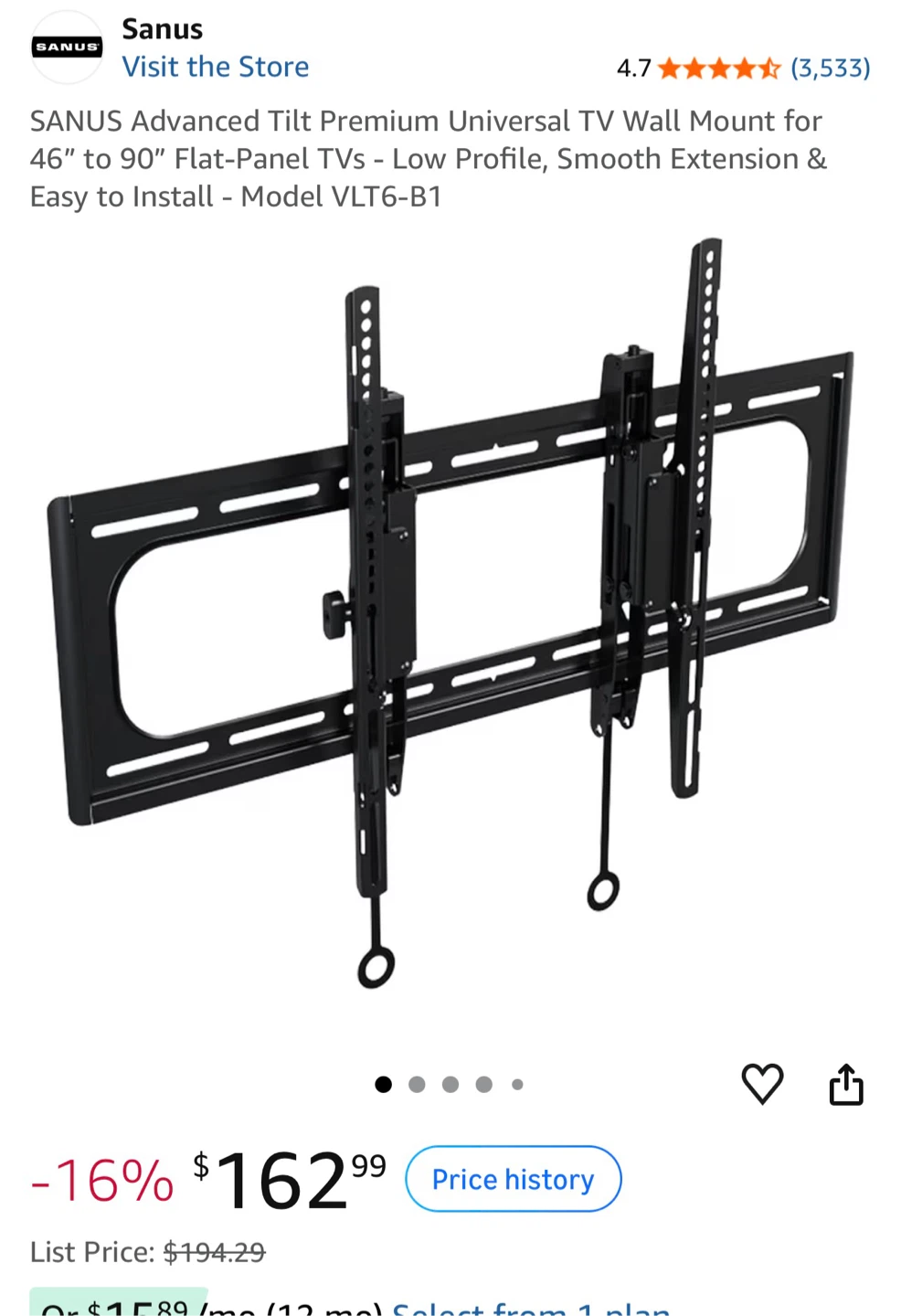 Sanus Advanced Tilt Premium TV Wall Mount VLT6-B1