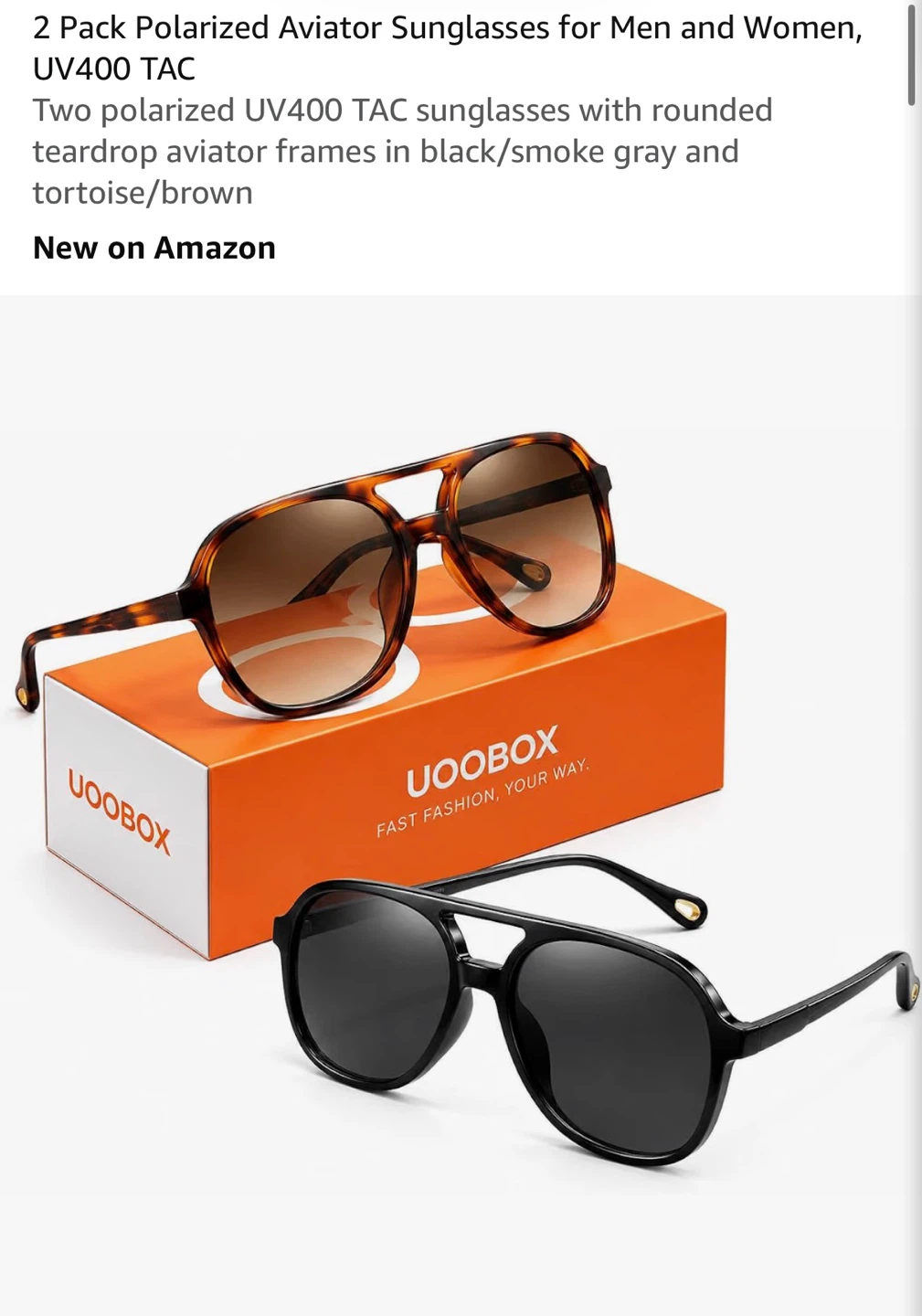 UOobox 2 Pack Polarized Aviator Sunglasses