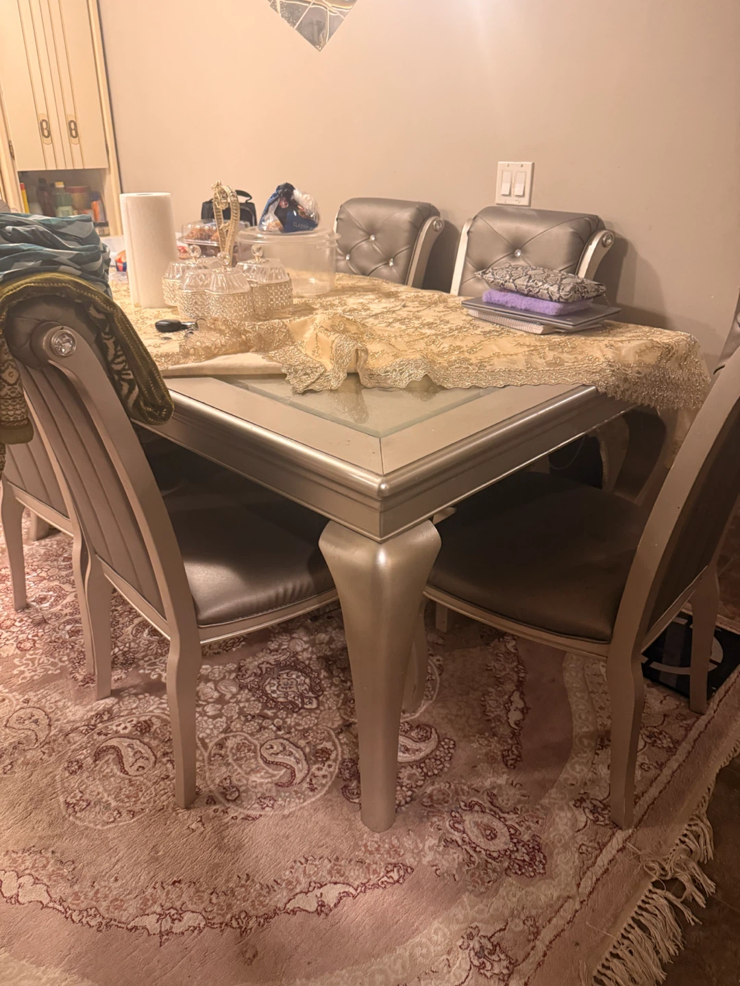 Silver Dining Table with 6 chairs