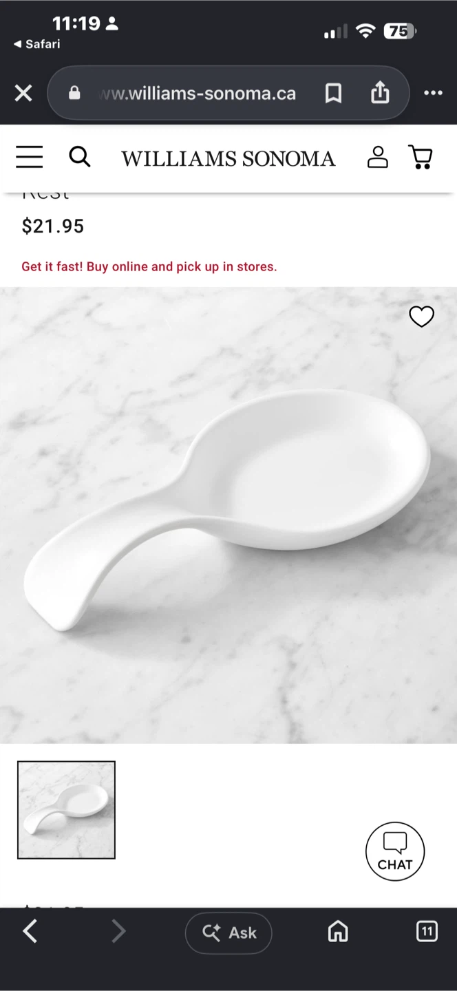 Williams Sonoma White Spoon Rest