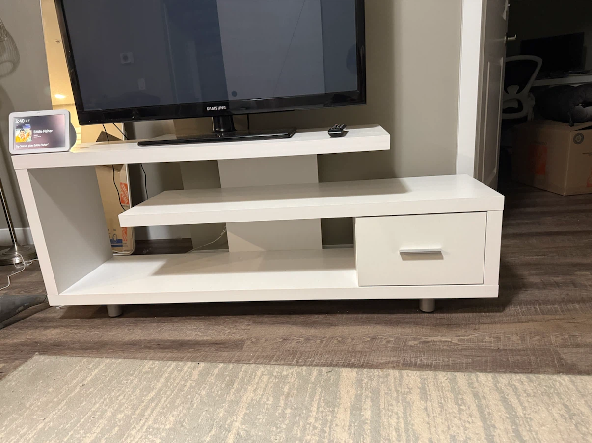 Modern White TV Stand - photo 2