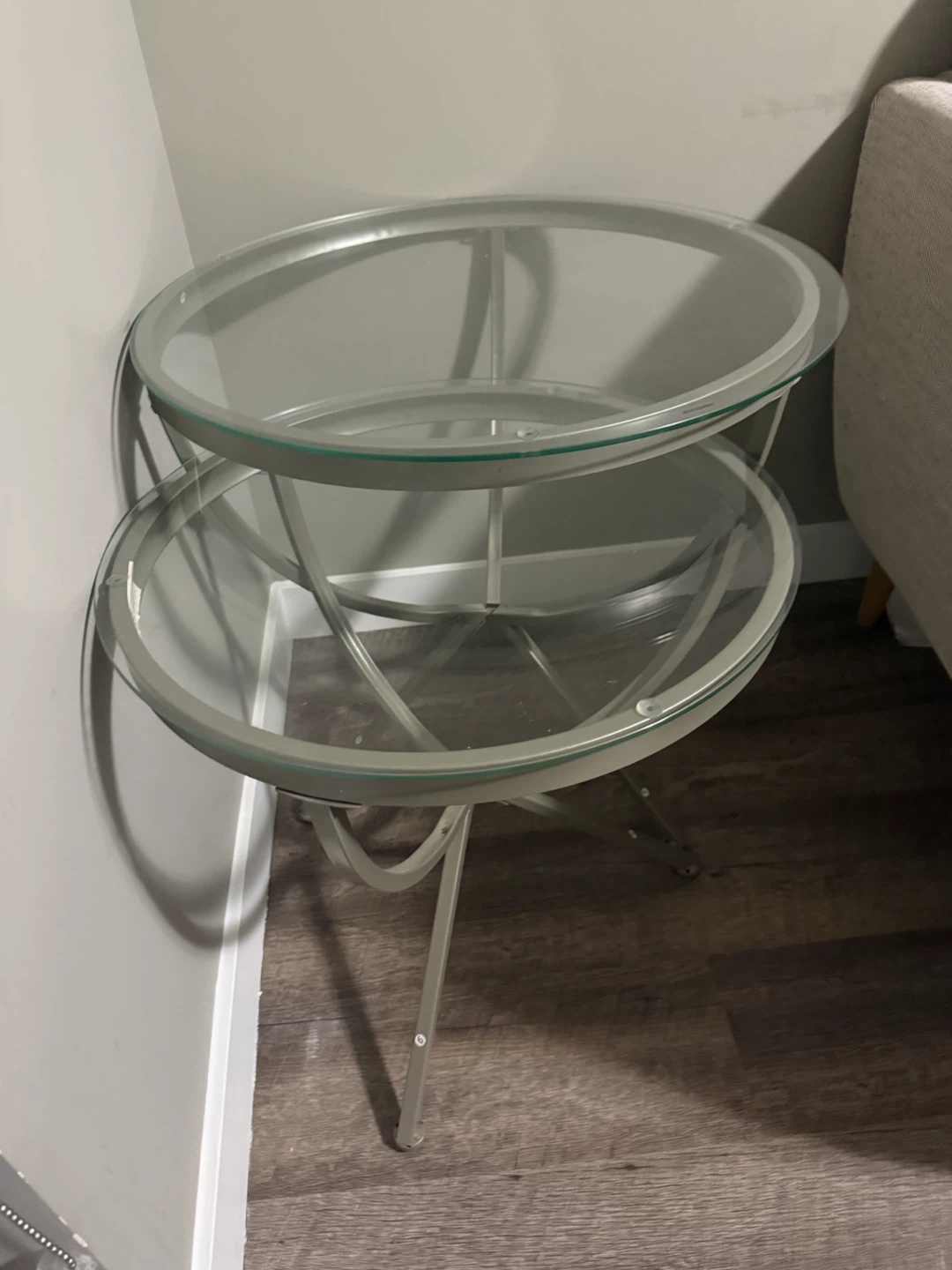 Two Round Glass Side Tables