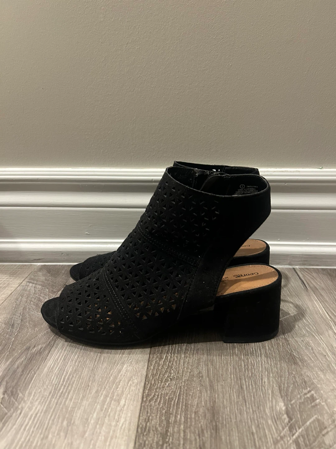 Black Laser-Cut Peep Toe Booties