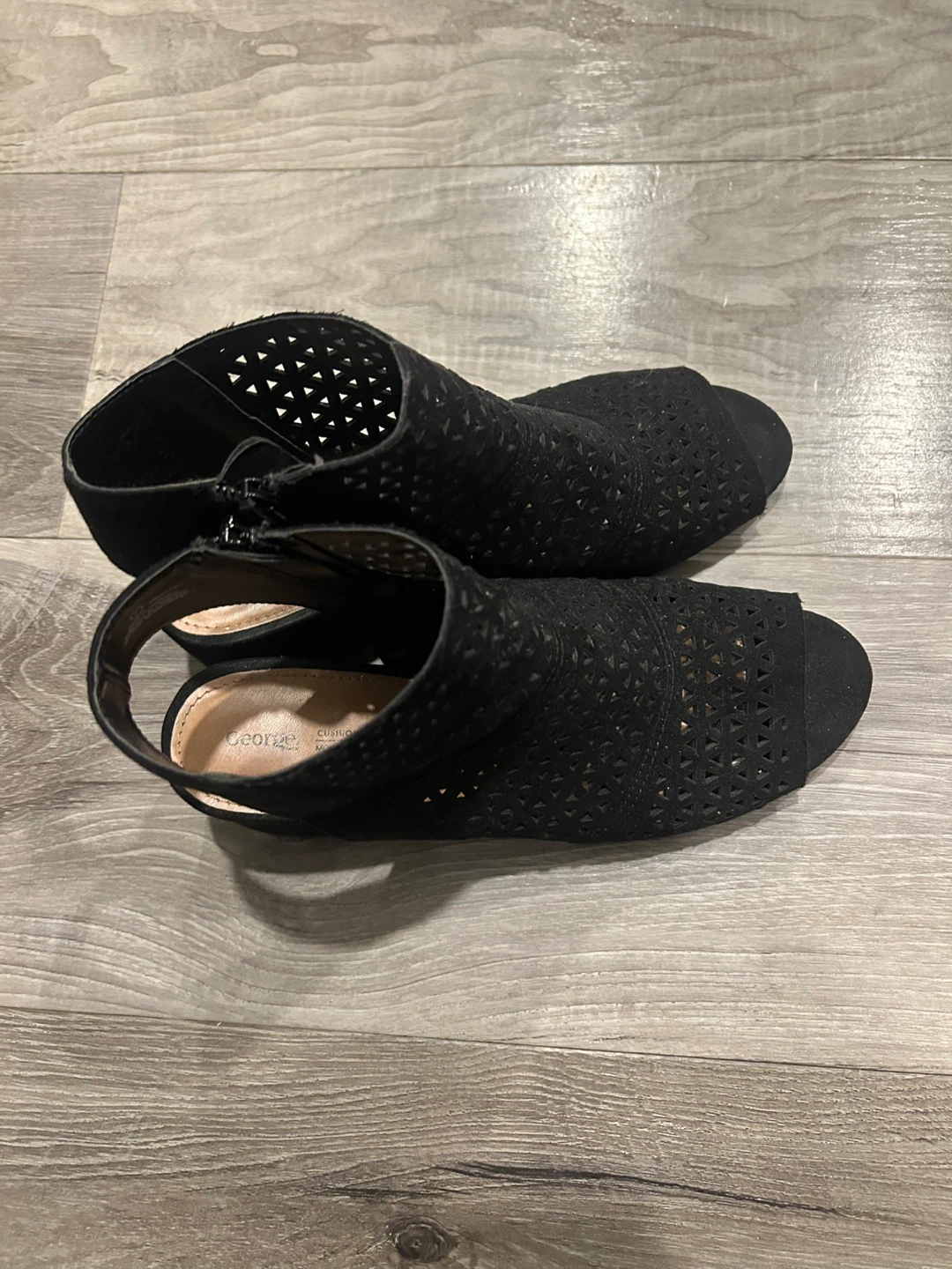 Black Laser-Cut Peep Toe Booties - photo 5